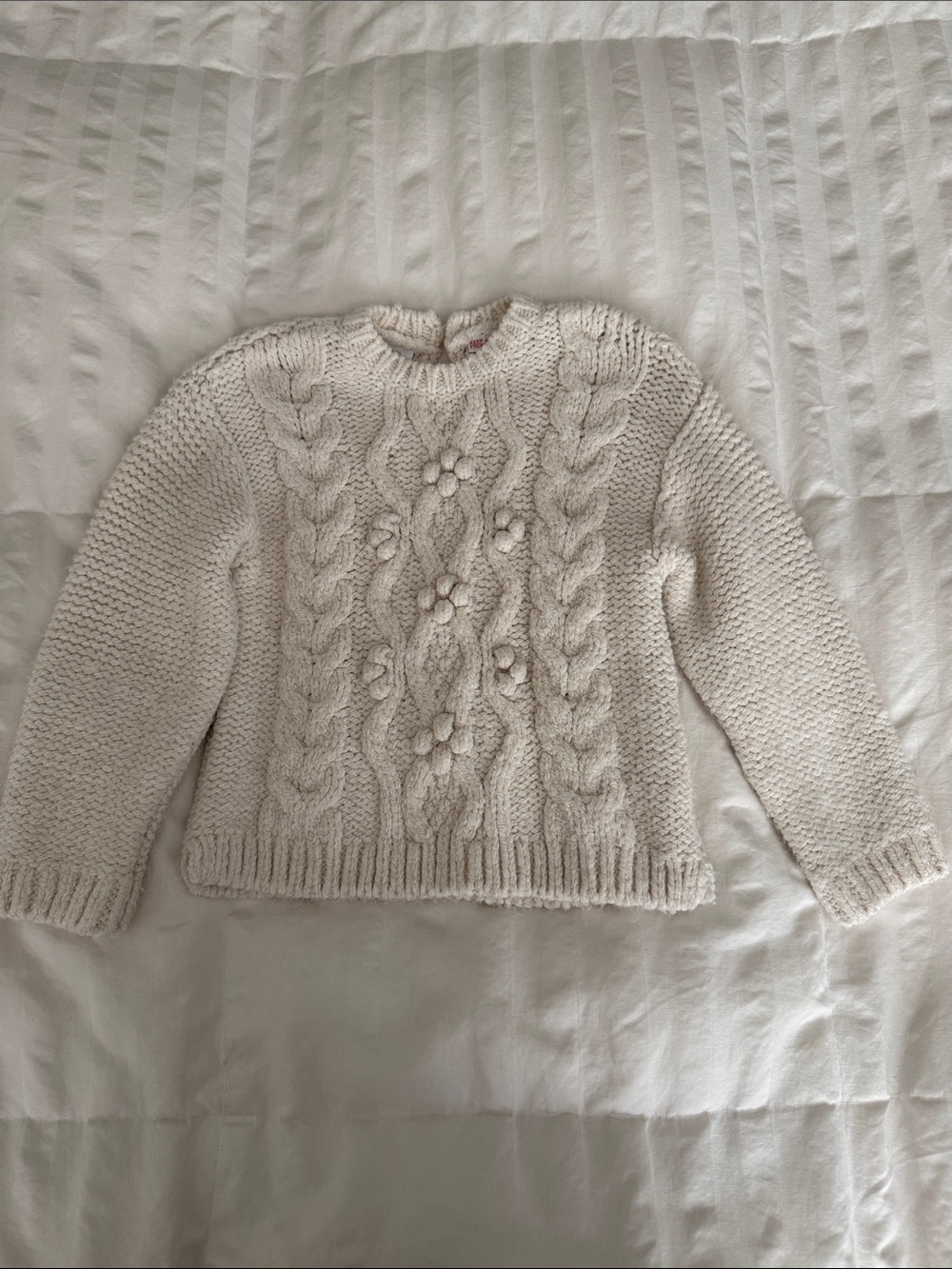 Zara Cream Cable-Knit Floral Bobble Pullover